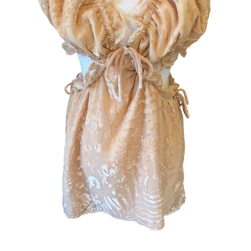 NWT SABO LUXE Peach Velvet Halter Cut Out Mini Dress Large Coquette Euro Summer - Picture 3 of 12